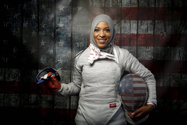 U.S. Olympic team fencer Ibtihaj Muhammad poses for a portrait at the U.S. Olympic Committee Media Summit in Beverly Hills, Los Angeles, California, March 9, 2016. (Reuters/Lucy Nicholson)