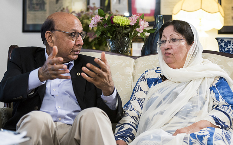 Khizr and Ghazala Khan speak with USA Today Washington Bureau Chief Susan Page at their home in Charlottesville, Va., on Aug. 8, 2016. (Jarrad Henderson, courtesy of USA Today)