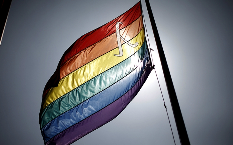 An LGBT lambda equality flag flies in West Hollywood, California, on June 26, 2015. (Courtesy of Reuters/Lucy Nicholson)
