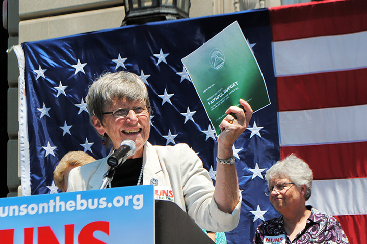 Conservative pundits cite Sr. Simone Campbell of “Nuns on the Bus” fame, as part of the  “a rogue’s gallery” of dissenters the White has invited to meet Pope Francis. (Photo courtsey of Network)