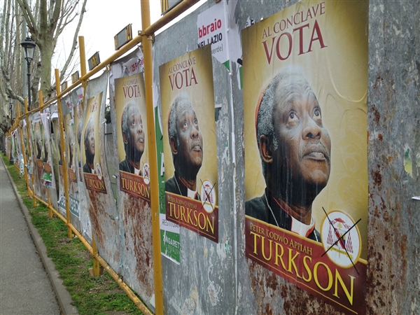 Spoof posters touting Ghanian Cardinal Peter Turkson for pope
