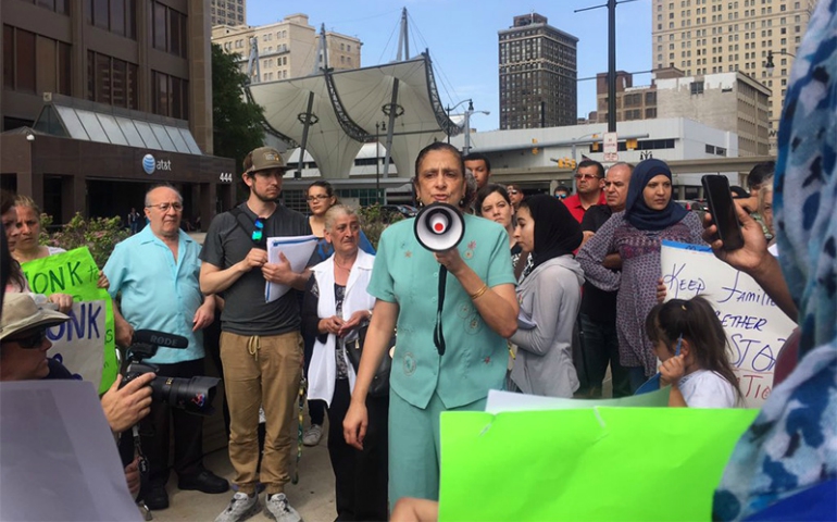 Shanta Driver, lead attorney with the group By Any Means Necessary, or BAMN, talks about stopping the deportations. (Courtesy of Detroit Free Press/Allie Gross)