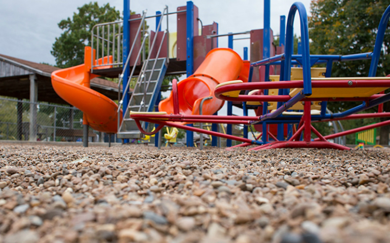 Gravel paves the playground of Trinity Lutheran Church’s Child Learning Center in Columbia, Mo., on Oct. 18, 2016. (RNS/Sally Morrow)