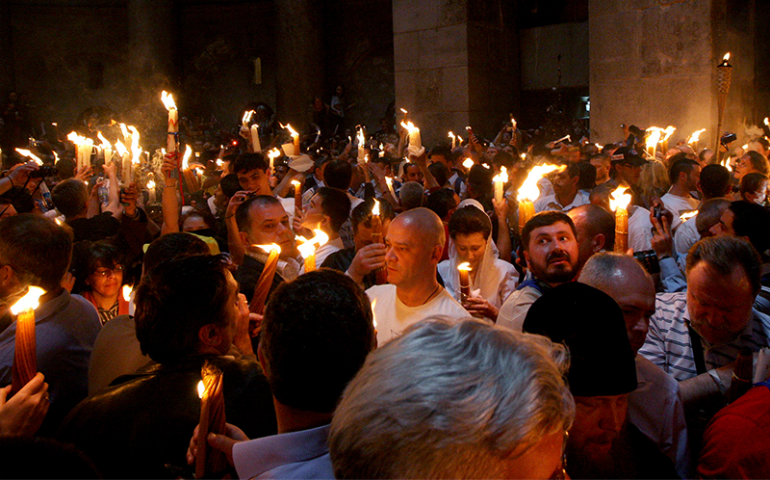 Orthodox Christians participate in the Holy Fire ceremony at the Church of the Holy Sepulchre in Jerusalem in 2012. (St. Andrew the First-Called Foundation)