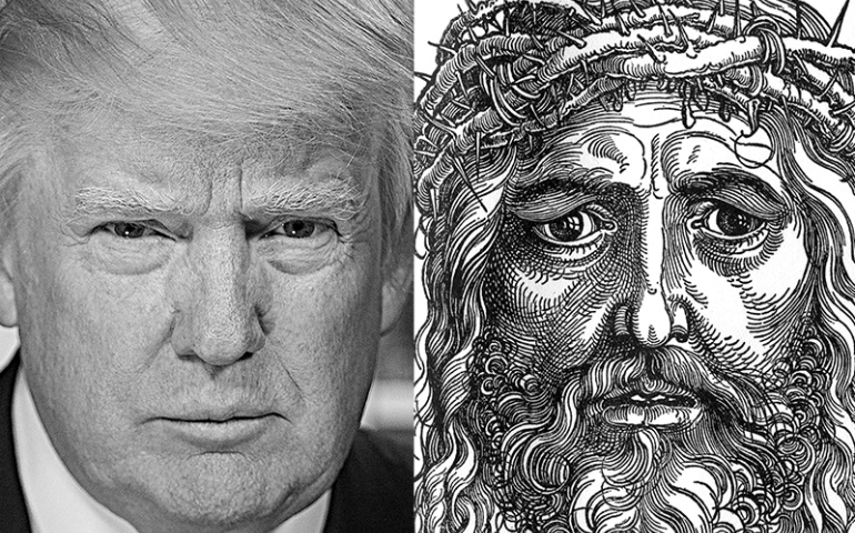 President Donald Trump (RNS/Courtesy of the White House). "Head of Christ Crowned" by Hans Sebald Beham,16th century (RNS/Creative Commons).*