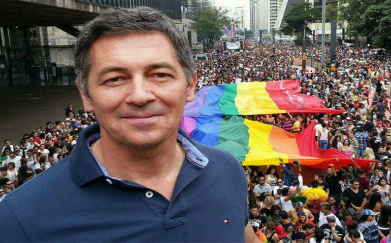 Randy Berry, the first U.S. special envoy for the rights of LGBTI persons, is shown at a gay pride rally in Sao Paulo, Brazil, in June 2015. Berry says the U.S. is supporting activists worldwide but recognizes the risks they face in many countries. (U.S. State Department)
