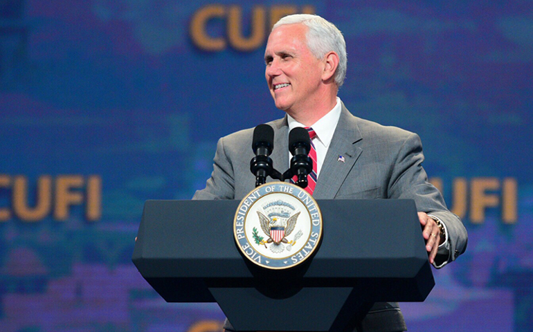 Vice President Mike Pence addresses the annual summit of Christians United for Israel on July 17, 2017. (Photo courtesy of Christians United for Israel)