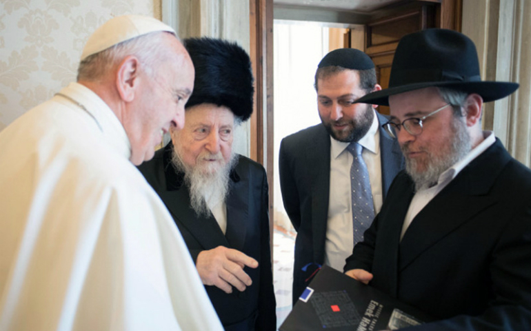Pope Francis meets with Rabbi Edgar Gluck, chief rabbi of Galicia, center left, during a private audience at the Vatican on May 8, 2017. (L'Osservatore Romano)