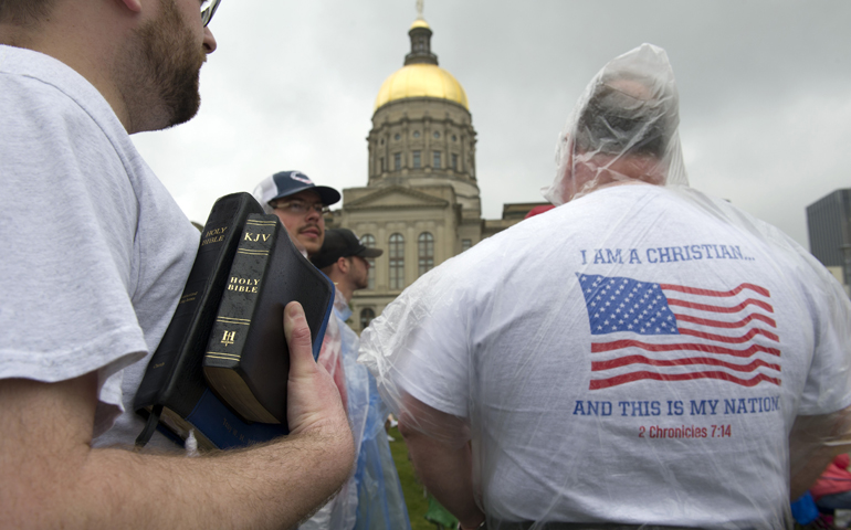 Georgia legislators and evangelical pastors rally at the state capitol in Atlanta April 22 to support a religious freedom law. (Newscom/ZUMA Press/Robin Rayne Nelson)