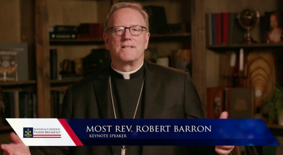 Keynoting the virtual National Catholic Prayer Breakfast Sept. 23: Auxiliary Bishop Robert Barron of the Archdiocese of Los Angeles and founder of the digital ministry Word On Fire (NCR screenshot) Keynoting the virtual National Catholic Prayer Breakfast Sept. 23: Auxiliary Bishop Robert Barron of the Archdiocese of Los Angeles and founder of the digital ministry Word On Fire (NCR screenshot)