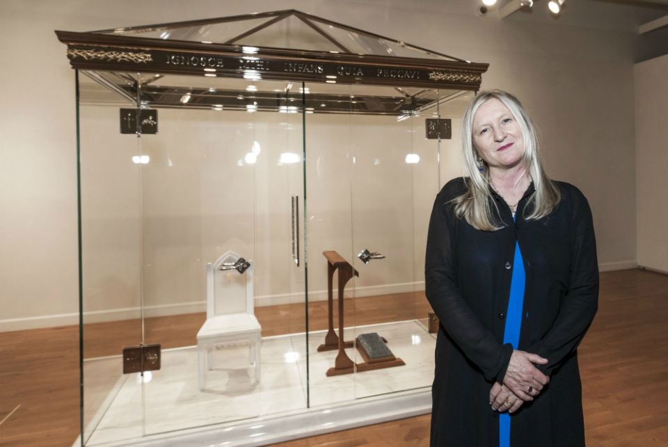 Trina McKillen at the Jan. 19 opening of "Confess" at the Laband Art Gallery at Loyola Marymount University in Los Angeles (Monica Orozco) Trina McKillen at the Jan. 19 opening of "Confess" at the Laband Art Gallery at Loyola Marymount University in Los Angeles (Monica Orozco)