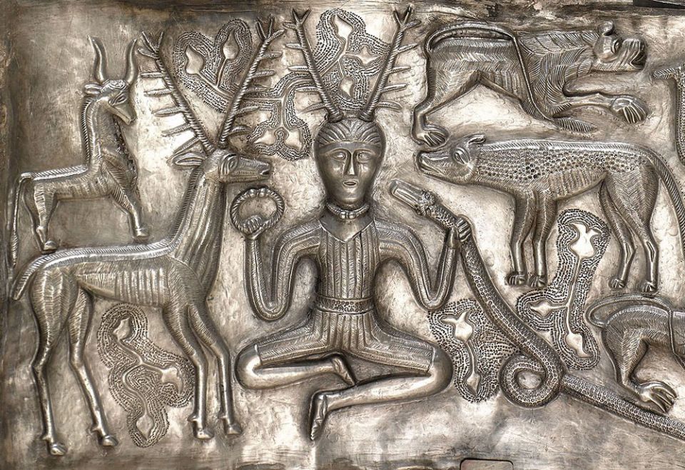 The Cernunnos-type antlered figure or horned god, on the Gundestrup Cauldron, on display, at the National Museum of Denmark in Copenhagen (Wikimedia Commons/Nationalmuseet, CC BY-SA 3.0) The Cernunnos-type antlered figure or horned god, on the Gundestrup Cauldron, on display, at the National Museum of Denmark in Copenhagen (Wikimedia Commons/Nationalmuseet, CC BY-SA 3.0)