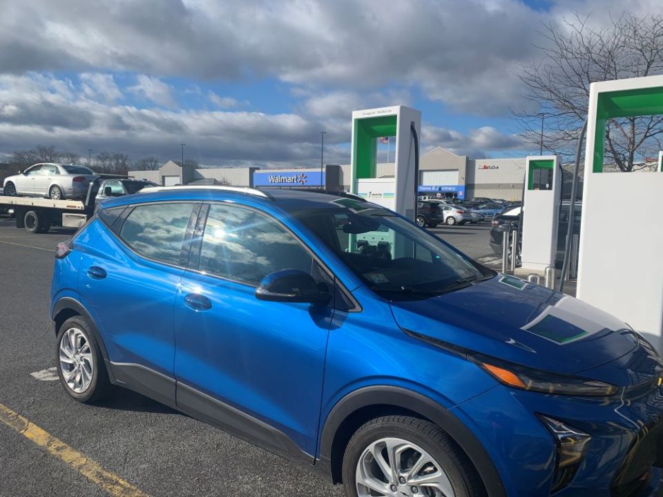 A number of malls and big stores like Walmart have installed charging stations in their parking lots, sometimes offering free electricity. (NCR photo/Bill Mitchell)