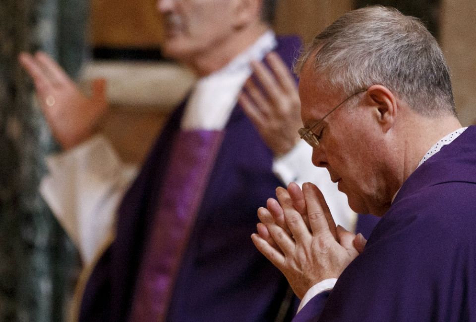 Bishop Michael Hoeppner of Crookston, Minnesota, concelebrates Mass with other U.S. bishops from Minnesota, North Dakota and South Dakota at the Basilica of St. Mary Major in Rome in 2012. (CNS/Paul Haring)