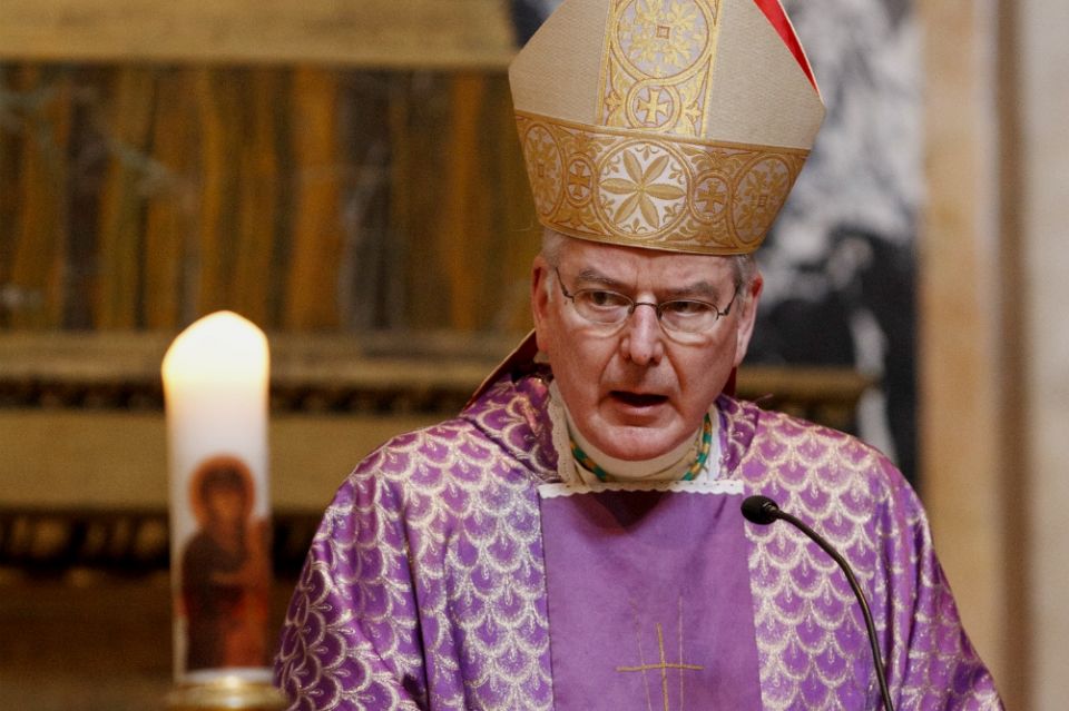 Archbishop John Nienstedt gives a homily at the Basilica of St. Mary Major in Rome in 2012. (CNS/Paul Haring)