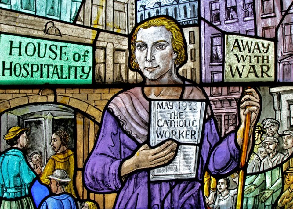 Dorothy Day is depicted in a stained-glass window at Our Lady of Lourdes Church in the Staten Island borough of New York. (CNS/Gregory A. Shemitz) Dorothy Day is depicted in a stained-glass window at Our Lady of Lourdes Church in the Staten Island borough of New York. (CNS/Gregory A. Shemitz)