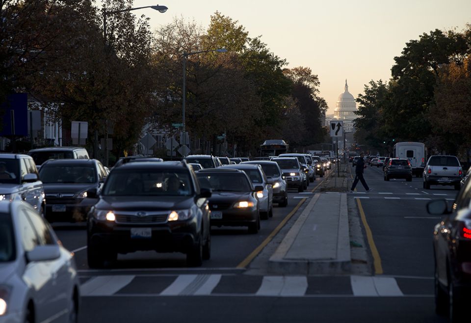 Commuters drive to work and to polling stations Nov. 8, 2020, in Washington. (CNS/Tyler Orsburn)