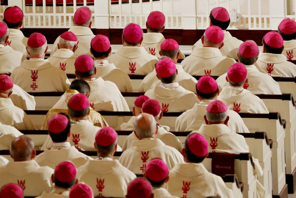 U.S. bishops listen to a homily during Mass at the Basilica of the National Shrine of the Assumption of the Blessed Virgin Mary in Baltimore on the eve of the November 2017 general assembly of the U.S. Conference of Catholic Bishops. (CNS/Bob Roller) U.S. bishops listen to a homily during Mass at the Basilica of the National Shrine of the Assumption of the Blessed Virgin Mary in Baltimore on the eve of the November 2017 general assembly of the U.S. Conference of Catholic Bishops. (CNS/Bob Roller)