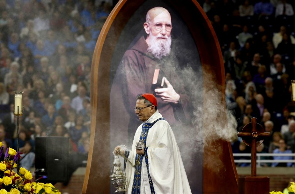 Cardinal Angelo Amato, prefect of the Congregation for Saints' Causes, concelebrates the beatification Mass of Blessed Solanus Casey Nov. 18 at Ford Field in Detroit. (CNS/Courtesy of Michigan Catholic/Jeff Kowalsky)