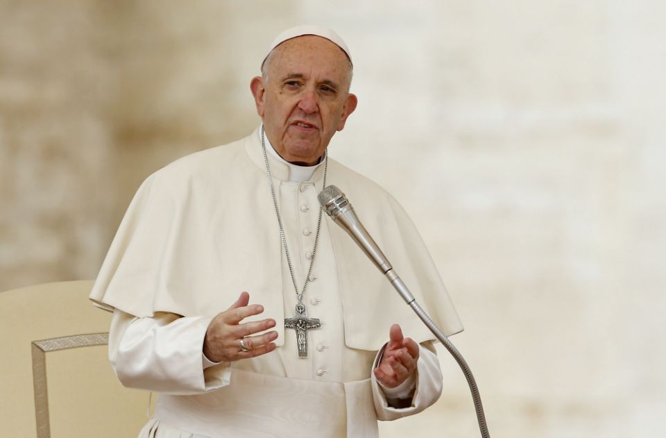Pope Francis leads a prayer during his general audience in St. Peter's Square at the Vatican April 11. (CNS/Paul Haring) Pope Francis leads a prayer during his general audience in St. Peter's Square at the Vatican April 11. (CNS/Paul Haring)