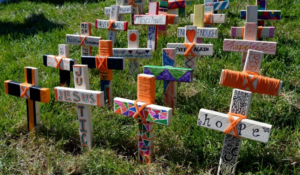 Students made these crosses as part of a "Day of Reflection for Peace" at Archbishop McNicholas High School in Cincinnati on April 20, 2018, which was the 19th anniversary of the school shooting at Columbine High School in Littleton, Colorado. (CNS) Students made these crosses as part of a "Day of Reflection for Peace" at Archbishop McNicholas High School in Cincinnati on April 20, 2018, which was the 19th anniversary of the school shooting at Columbine High School in Littleton, Colorado. (CNS)