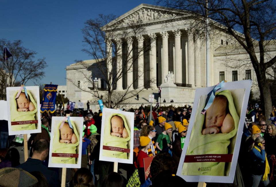 Pro-life advocates gather near the U.S. Supreme Court during the annual March for Life in Washington Jan. 19. (CNS/Tyler Orsburn)