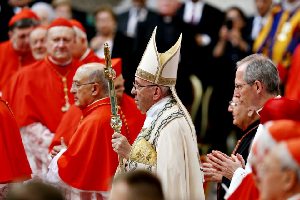 Pope Francis leads a consistory to create 14 new cardinals in St. Peter's Basilica at the Vatican June 28. (CNS/Paul Haring)