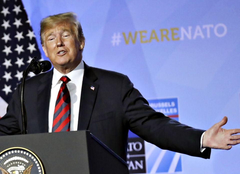 President Donald Trump is seen at a press conference during the NATO Summit in Brussels July 12. (CNS/EPA/Christiana Bruna) President Donald Trump is seen at a press conference during the NATO Summit in Brussels July 12. (CNS/EPA/Christiana Bruna)
