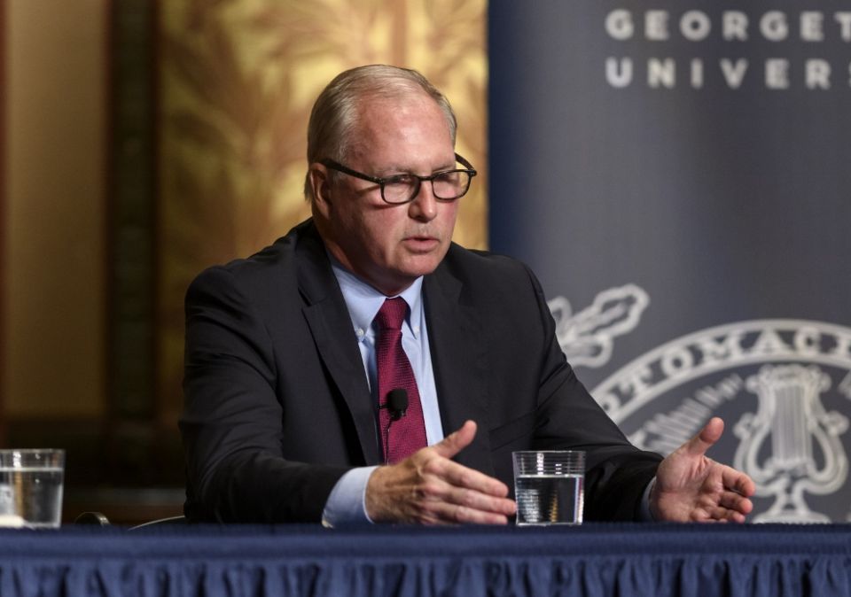 Kevin Byrnes, a survivor of clergy sexual abuse, speaks during the dialogue "Confronting a Moral Catastrophe: Lay Leadership, Catholic Social Teaching, and the Sexual Abuse Crisis" at Georgetown University Sept. 25 in Washington. (Georgetown University)