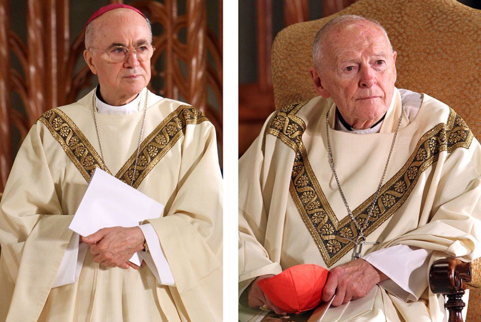 Archbishop Carlo Maria Vigano, then nuncio to the United States, and then-Cardinal Theodore McCarrick of Washington, are seen in a 2014 combination photo. (CNS/Gregory A. Shemitz) Archbishop Carlo Maria Vigano, then nuncio to the United States, and then-Cardinal Theodore McCarrick of Washington, are seen in a 2014 combination photo. (CNS/Gregory A. Shemitz)