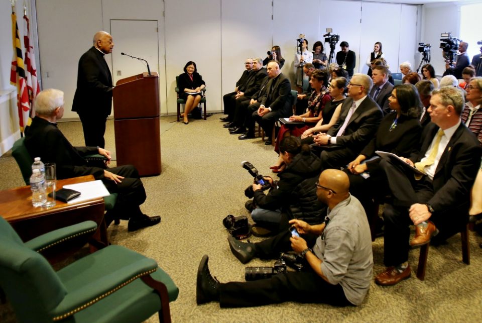 Archbishop Wilton Gregory speaks during a news conference in the pastoral center of the Washington Archdiocese April 4 after Pope Francis named him to head the archdiocese. (CNS/Bob Roller) Archbishop Wilton Gregory speaks during a news conference in the pastoral center of the Washington Archdiocese April 4 after Pope Francis named him to head the archdiocese. (CNS/Bob Roller)