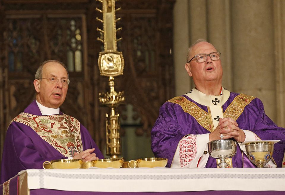 Baltimore Archbishop William E. Lori, left, and New York Cardinal Timothy Dolan concelebrate Mass April 7, 2019, at St. Patrick's Cathedral in New York City. (CNS/Gregory A. Shemitz) Baltimore Archbishop William E. Lori, left, and New York Cardinal Timothy Dolan concelebrate Mass April 7, 2019, at St. Patrick's Cathedral in New York City. (CNS/Gregory A. Shemitz)