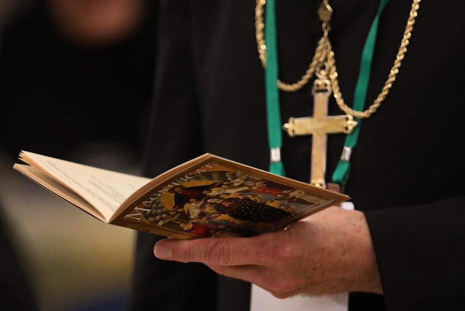 A bishop prays on the first day of the annual general assembly of the U.S. bishops' conference June 11, 2019, in Baltimore. (CNS /Bob Roller) A bishop prays on the first day of the annual general assembly of the U.S. bishops' conference June 11, 2019, in Baltimore. (CNS /Bob Roller)