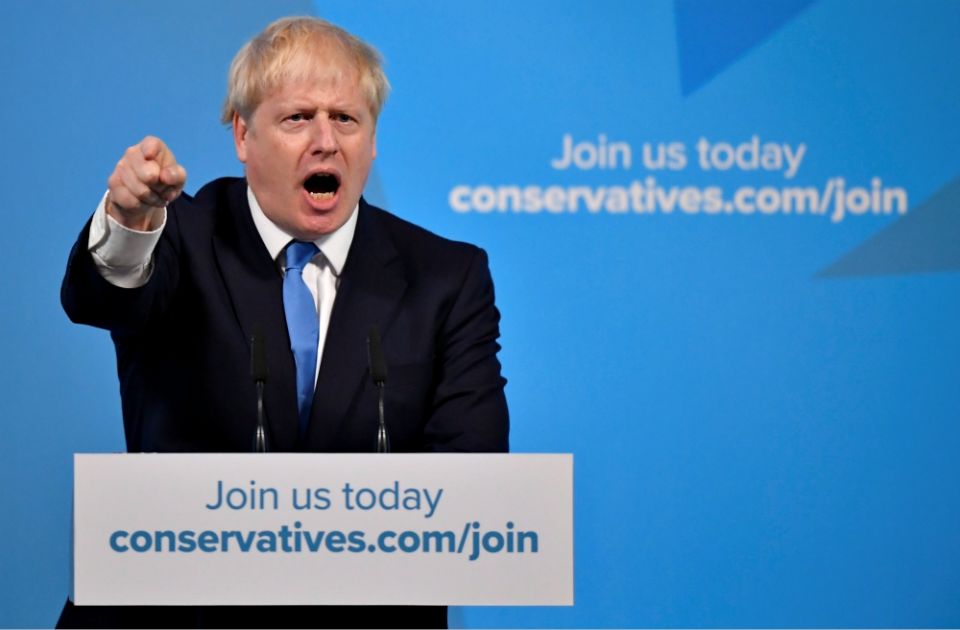 Boris Johnson speaks after being announced as Britain's next prime minister July 23 at the Queen Elizabeth II Centre in London. (CNS/Reuters/Toby Melville)