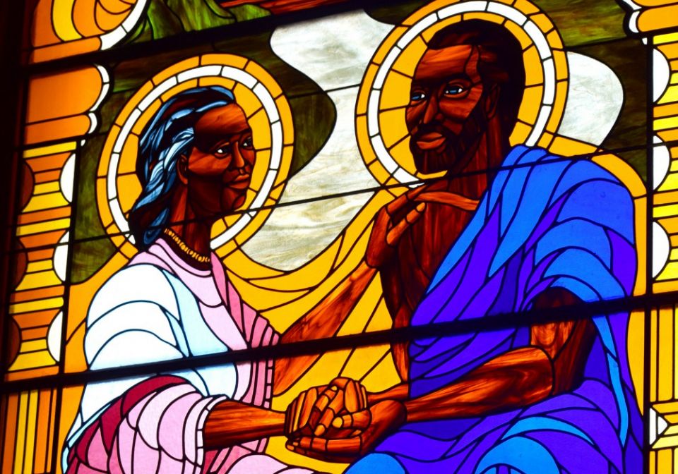 A stained-glass window depicting St. Augustine and his mother, St. Monica, graces the wall at St. Augustine Church in Washington, D.C. (CNS/Elizabeth Bachmann) A stained-glass window depicting St. Augustine and his mother, St. Monica, graces the wall at St. Augustine Church in Washington, D.C. (CNS/Elizabeth Bachmann)