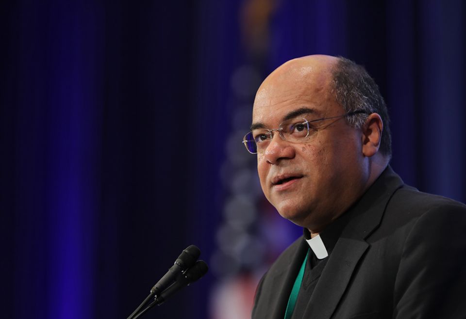 Bishop Shelton Fabre of Houma-Thibodaux, Louisiana, speaks during the fall general assembly of the U.S. Conference of Catholic Bishops Nov. 13, 2019, in Baltimore. Pope Francis named Fabre as the new archbishop of Louisville, Kentucky. (CNS)