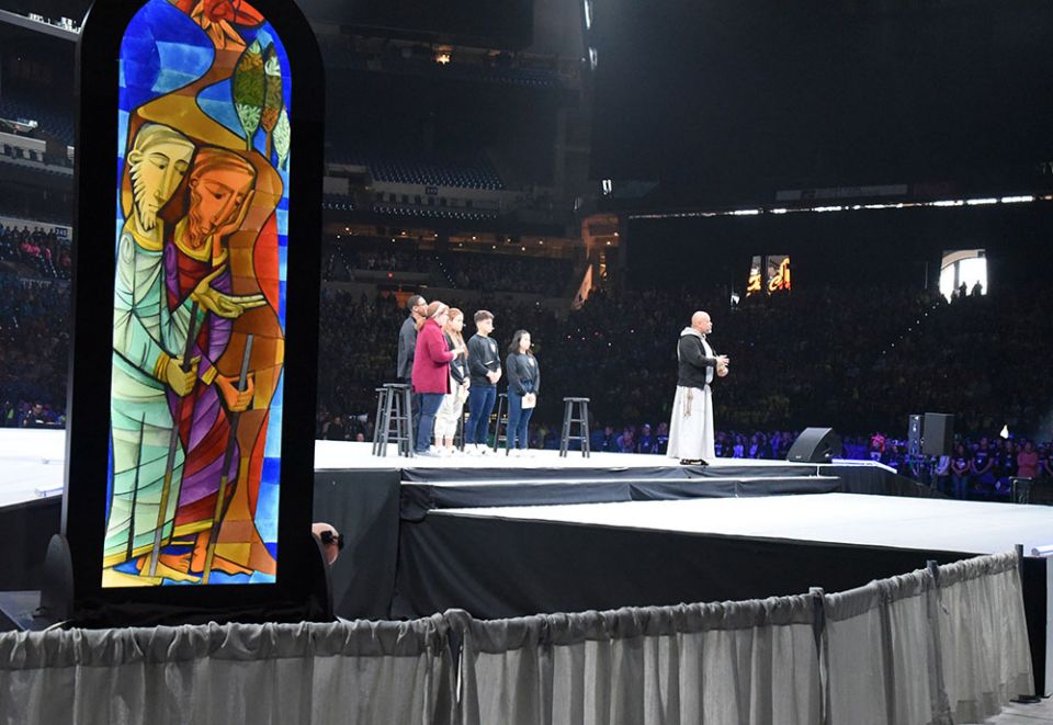 The National Catholic Youth Conference holds an event Nov. 22, 2019, at Lucas Oil Stadium in Indianapolis. (CNS/The Criterion/Sean Gallagher)