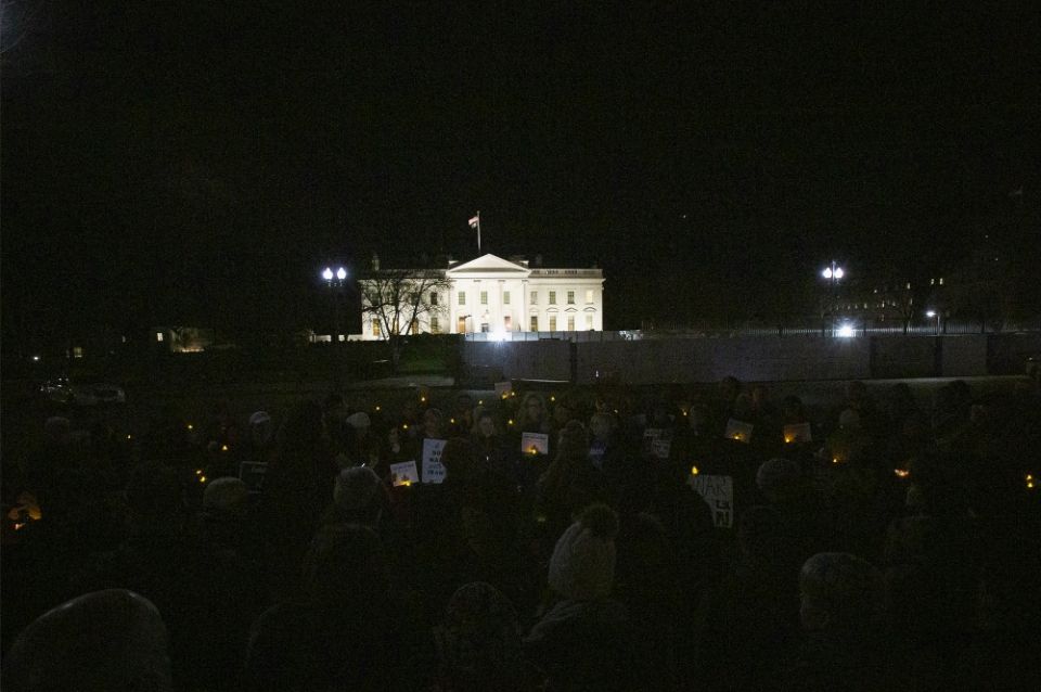 People gather near the White House Jan. 6 in Washington during a candlelight vigil to call for peaceful solutions to rising tensions between the United States and Iran. (CNS/Tyler Orsburn) People gather near the White House Jan. 6 in Washington during a candlelight vigil to call for peaceful solutions to rising tensions between the United States and Iran. (CNS/Tyler Orsburn)