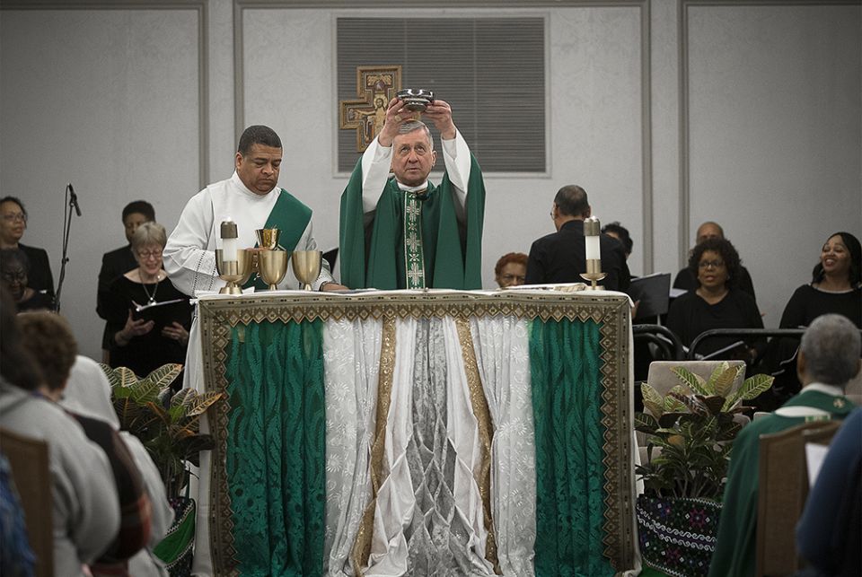 Cardinal Blase Cupich of Chicago celebrates the opening Mass Jan. 25, 2020, at the Catholic Social Ministry Gathering in Washington. (CNS/Tyler Orsburn)
