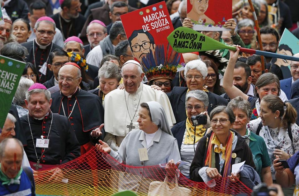 Pope Francis walks in a procession at the start of the first session of the Synod of Bishops for the Amazon at the Vatican Oct. 7, 2019. (CNS/Paul Haring) Pope Francis walks in a procession at the start of the first session of the Synod of Bishops for the Amazon at the Vatican Oct. 7, 2019. (CNS/Paul Haring)
