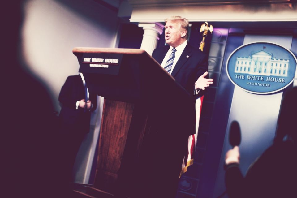 President Donald Trump speaks during the daily coronavirus disease outbreak task force briefing at the White House in Washington April 21. (CNS/Reuters/Jonathan Ernst) President Donald Trump speaks during the daily coronavirus disease outbreak task force briefing at the White House in Washington April 21. (CNS/Reuters/Jonathan Ernst)