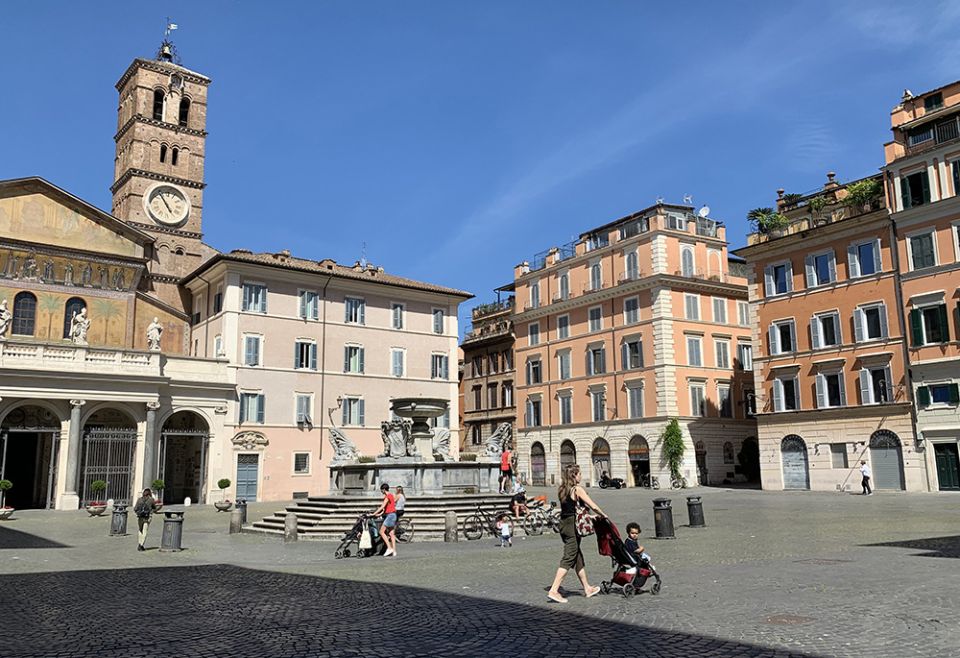 The Basilica of Santa Maria in Trastevere and the public square named after it are seen May 8, 2020. (CNS/Cindy Wooden) The Basilica of Santa Maria in Trastevere and the public square named after it are seen May 8, 2020. (CNS/Cindy Wooden)