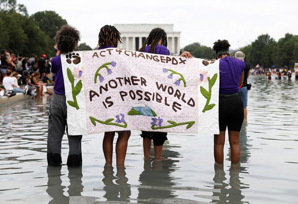 Demonstrators gather in front of the Lincoln Memorial for the Aug. 28, 2020, "Get Your Knee Off Our Necks" March on Washington 2020 in support of racial justice. (CNS/Reuters/Andrew Kelly) Demonstrators gather in front of the Lincoln Memorial for the Aug. 28, 2020, "Get Your Knee Off Our Necks" March on Washington 2020 in support of racial justice. (CNS/Reuters/Andrew Kelly)