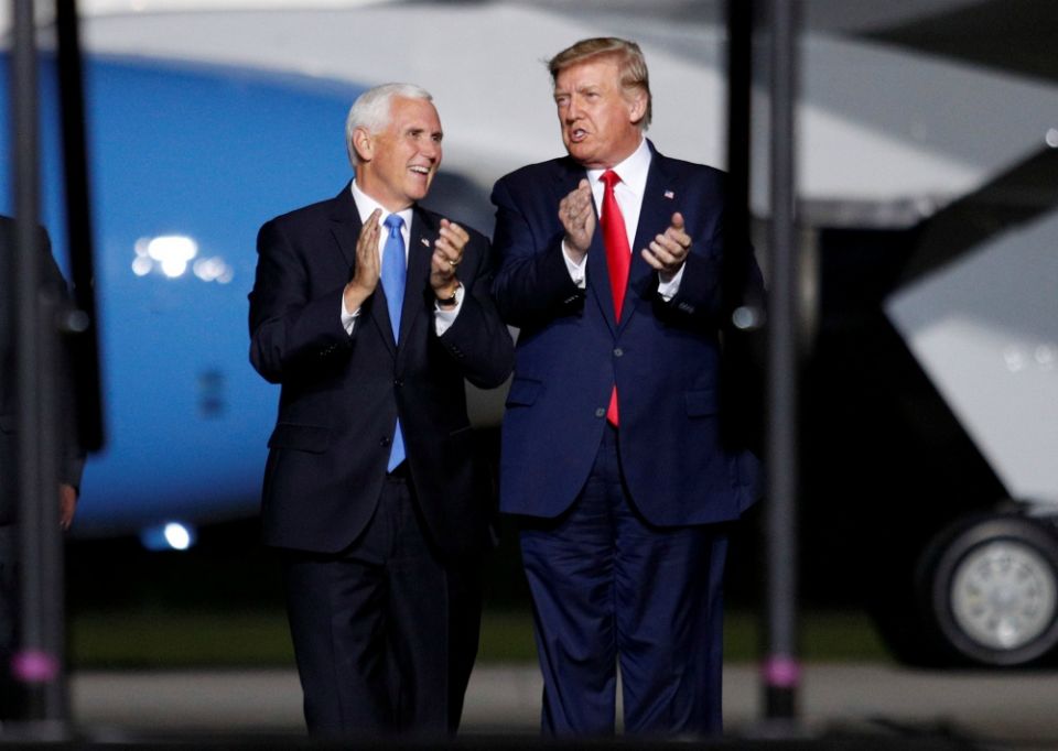 President Donald Trump and Vice President Mike Pence arrive at a campaign rally in Newport News, Virginia, Sept. 25. (CNS/Reuters/Tom Brenner) President Donald Trump and Vice President Mike Pence arrive at a campaign rally in Newport News, Virginia, Sept. 25. (CNS/Reuters/Tom Brenner)