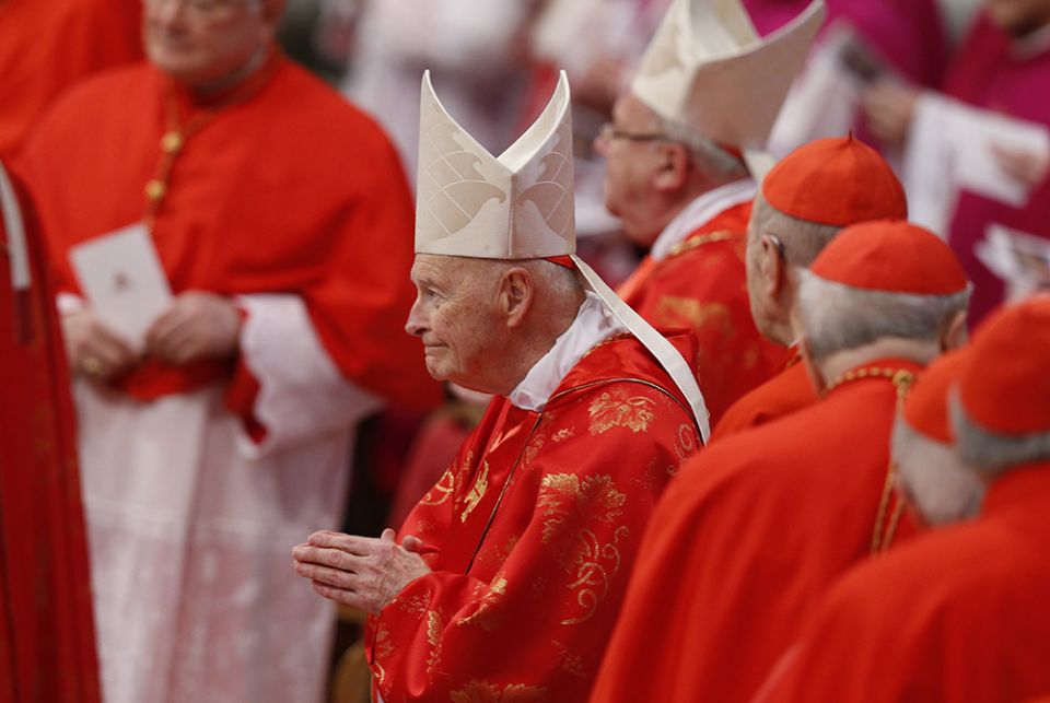 Then-Cardinal Theodore McCarrick arrives in procession for the Mass for the Election of the Roman Pontiff in St. Peter's Basilica at the Vatican in this March 12, 2013, file photo. (CNS/Paul Haring)