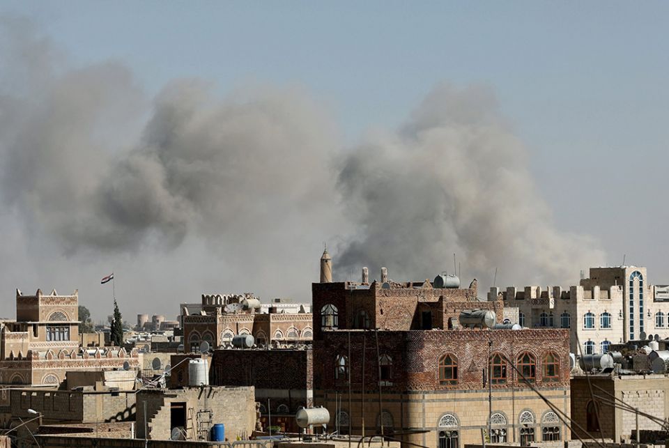 Smoke billows from the sites of Saudi-led airstrikes in Sanaa, Yemen, Nov. 27, 2020. During his Jan. 1 Angelus, Pope Francis offered prayers for the people of war-torn Yemen, especially the nation's children left without education and often without food b Smoke billows from the sites of Saudi-led airstrikes in Sanaa, Yemen, Nov. 27, 2020. During his Jan. 1 Angelus, Pope Francis offered prayers for the people of war-torn Yemen, especially the nation's children left without education and often without food b