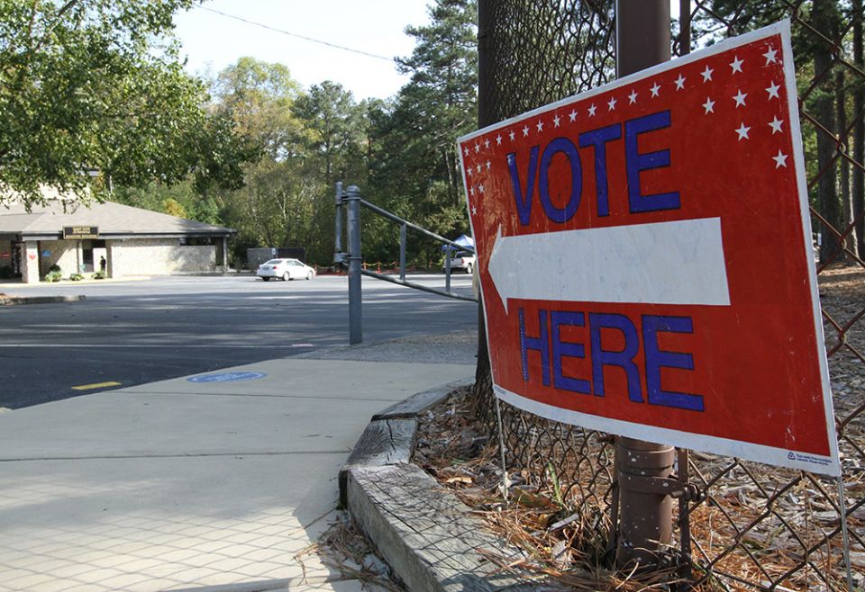 A voting sign is seen at St. Jude Church polling station in Norcross, Georgia, on Election Day Nov. 3, 2020. (CNS/Georgia Bulletin/Michael Alexander)