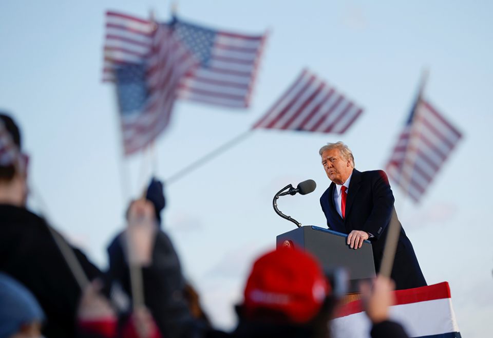 President Donald Trump speaks at Joint Base Andrews in Maryland Jan. 20, 2021, ahead of President-elect Joe Biden's inauguration. (CNS/Reuters/Carlos Barria)