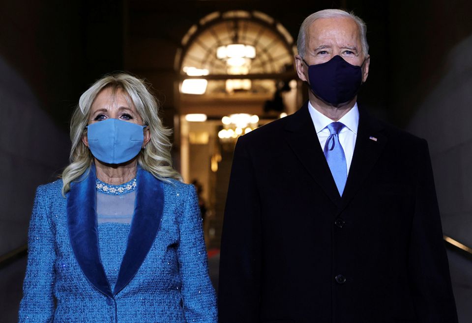 President-elect Joe Biden and Jill Biden arrive for his inauguration at the U.S. Capitol in Washington Jan. 2021. (CNS/pool via Reuters/Win McNamee)