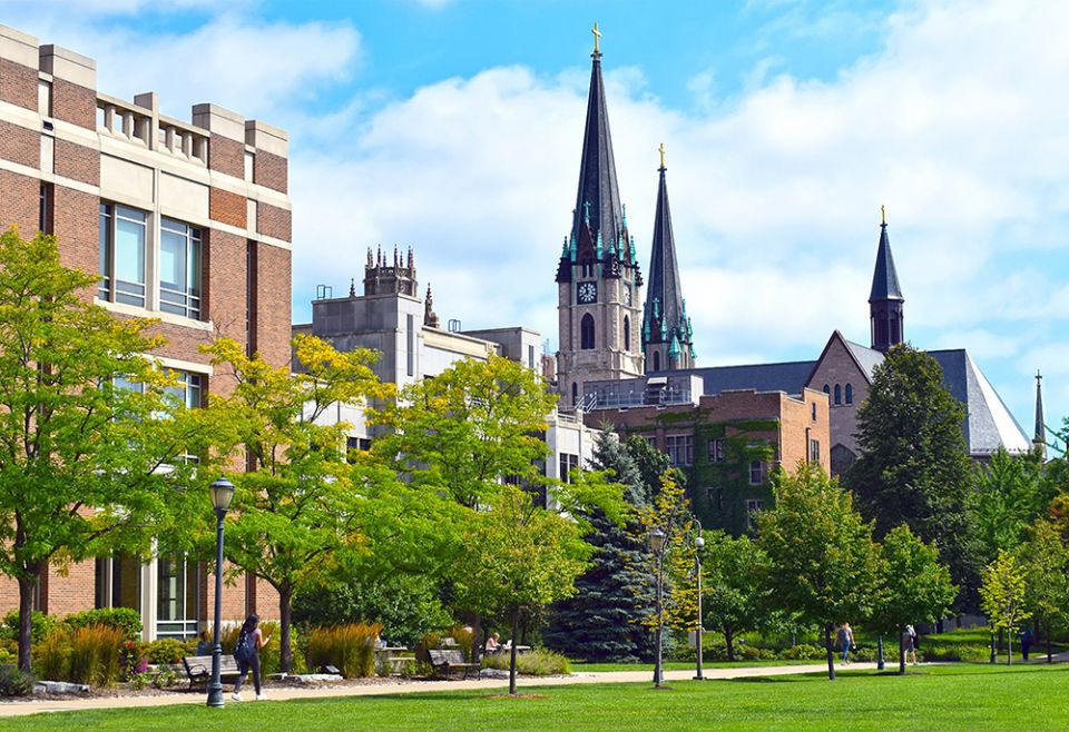Students can be seen walking on the Milwaukee campus of Marquette University in this summer 2019 photo. (CNS/Courtesy of Marquette University)